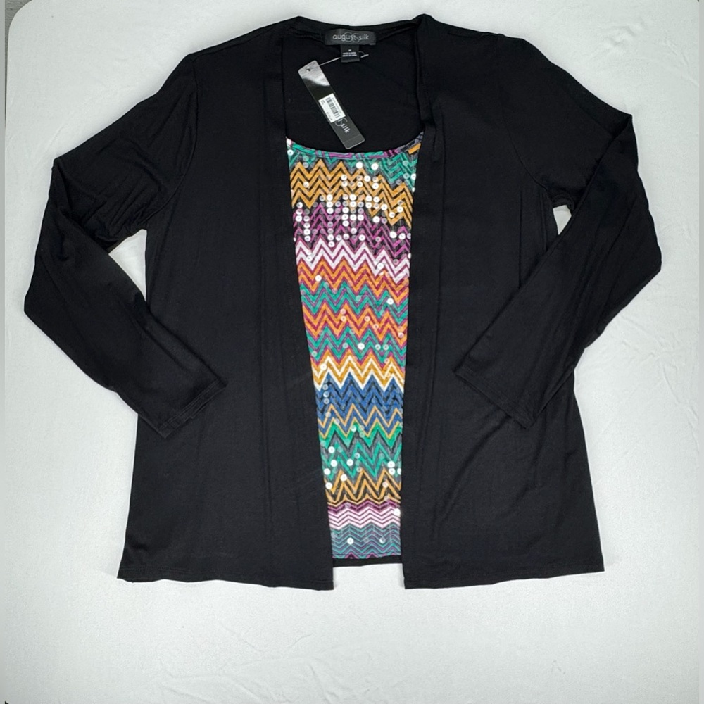 August Silk Multicolor Chevron Sequins Long Sleeve  Lightweight Sweater Medium